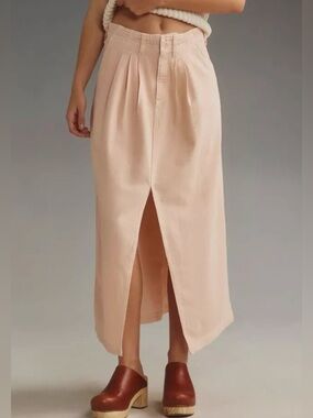 New Anthropologie Pilcro Slouchy Trouser Pink Denim Maxi Skirt Size 00